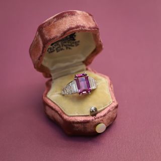 4.74 Carat Pink Sapphire and Baguette Diamond Ring