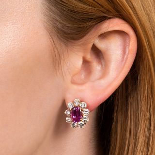 7.40 Carat Gem No-Heat Ceylon Pink Sapphire and Diamond Earrings - AGL