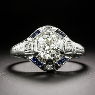 Art Deco 1.03 Carat Diamond and Synthetic Sapphire Ring - GIA N SI1 - 7
