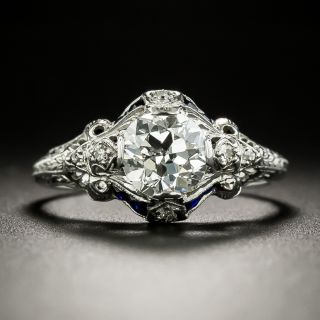 Art Deco 1.06 Carat Diamond and Synthetic Sapphire Engagement Ring - GIA G VS2 - 2