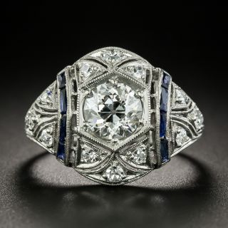 Art Deco 1.18 Carat Diamond and Calibre Sapphire Engagement Ring - GIA H SI1 - 2