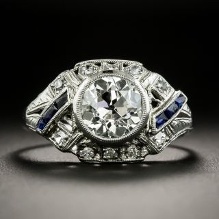 Art Deco 1.30 Carat Diamond and Synthetic Sapphire Engagement Ring - 2