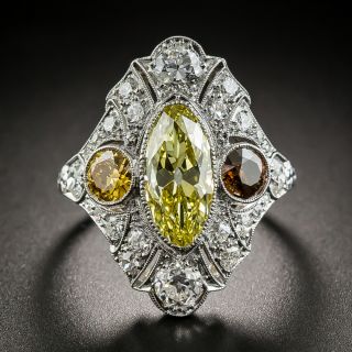 Art Deco 2.12 Carat Fancy Intense Moval Diamond Ring - GIA - 2