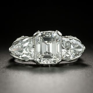 Art Deco 2.42 Carat Center Diamond Emerald-Cut Diamond Three-Stone Ring - GIA D