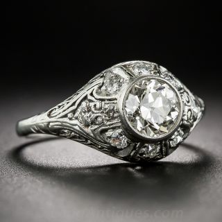 Art Deco .95 Carat Carat Diamond Platinum Engagement Ring