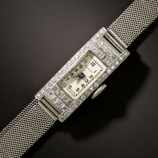 Art Deco Diamond Platinum Mesh Bracelet Watch - 2