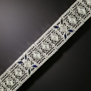 Art Deco Filigree Diamond and Synthetic Sapphire Bracelet, by J.J. White Company - 2