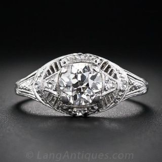 Art Deco Filligree .99 Carat Diamond Ring GIA: J SI 1 - 1
