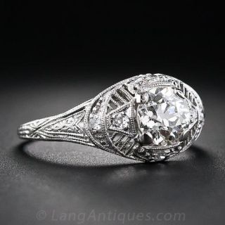 Art Deco Filligree .99 Carat Diamond Ring GIA: J SI 1