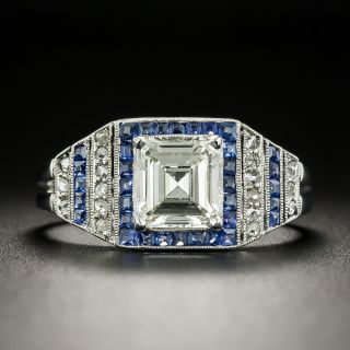 Art Deco Style 1.02 Carat Diamond and Calibre Sapphire Ring - GIA  L VS2 - 2