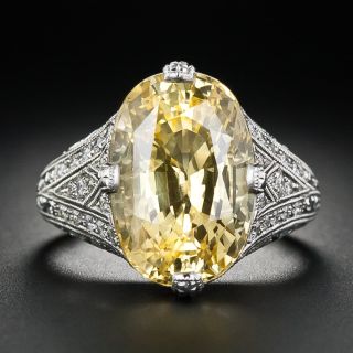 Art Deco Style 11.15 Carat No-Heat Yellow Sapphire and Diamond Ring - 7