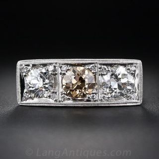 Art Deco  Three-Stone Diamond and  Platinum Ring - 1