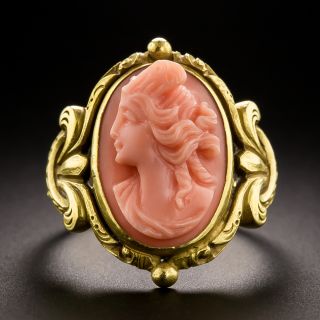 Art Nouveau Coral Cameo Ring by Jones and Woodland - 3