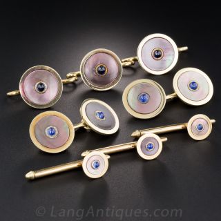 Black Mother-of-Pearl with Sapphire Stud Set by Carrington and Co. - 1