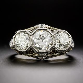 Early Art Deco 2.64 Carat Two-Tone Three-Stone Diamond Ring - GIA  - 2
