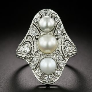 Edwardian Natural Pearl and Diamond Dinner Ring - 2