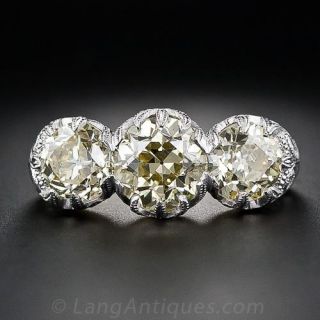 Edwardian Style Fancy Yellow Three-Stone Diamond Ring - GIA - 1