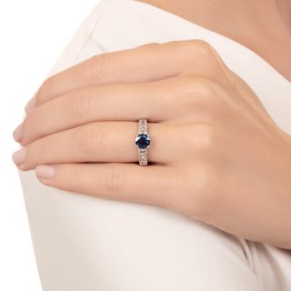 Estate 1.11 Carat Sapphire and Baguette Diamond Ring