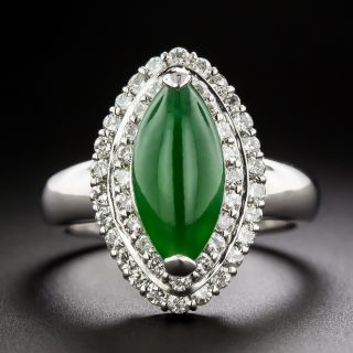 Estate 2.56 Carat Marquise-Shaped Green Jade and Diamond Ring - 3