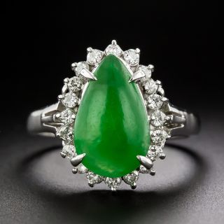 Estate Pear-Shaped Burmese Jade and Diamond Halo Ring - 3