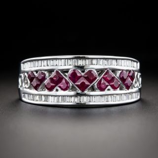 Estate Ruby Hearts and Diamond Band - 3