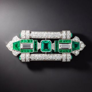 Fine Art Deco Emerald and Diamond Brooch - GIA F1 - 1