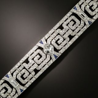 Fine Art Deco Lozenge-Cut Diamond And Sapphire Bracelet - 2