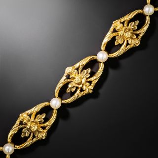 French Art Nouveau Pearl and Floral Link Bracelet - 3