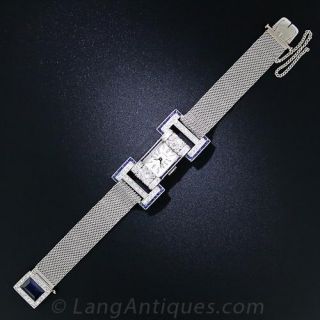 French Early Art Deco Sapphire and Diamond Watch