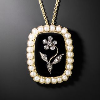 Georgian Diamond, Pearl and Black Enamel Flower Locket - 3