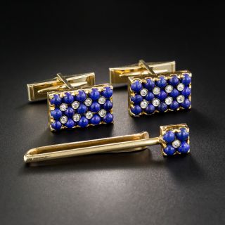 Lapis And Diamond Cuff Links And Tie Bar by CD Peacock - 2