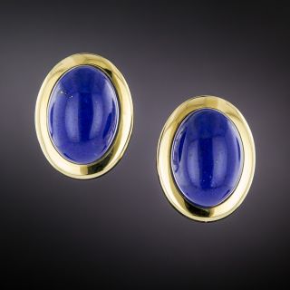 Lapis Lazuli Cabochon  Bezel Set Earrings - 2