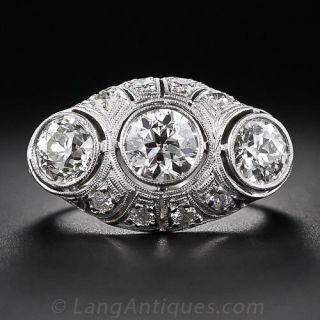 Large Art Deco Three-Stone Diamond Ring - 1