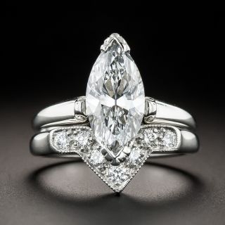 Late-Art Deco 1.83 Carat Marquise Diamond Engagement Ring Set - GIA D SI2 - 2