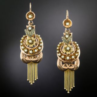 Long Victorian Tassel Drop Earrings with Glass Pearls - 2