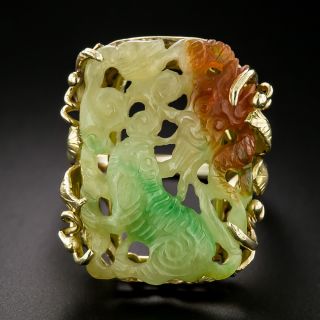 Mid-Century Carved Multicolor Jade Ring - 3
