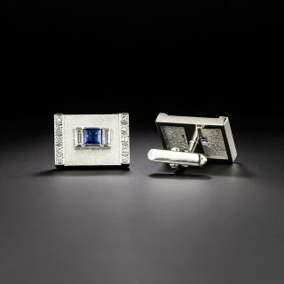  Mid-Century Sapphire and Diamond Cufflinks