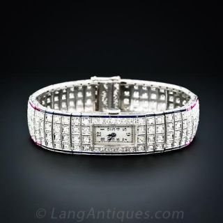 Patriotic Art Deco Diamond Bracelet Watch - 1