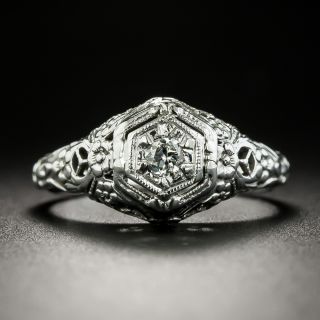 Petite Art Deco Diamond Solitaire Engagement Ring - 2