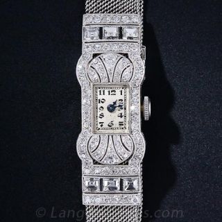 Platinum and Diamond Art Deco Mesh Band  Watch by Gubelin - 1