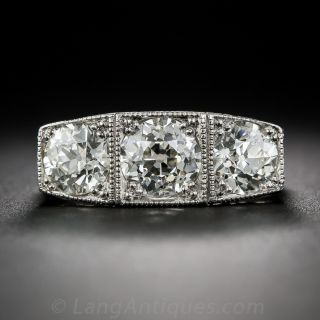Platinum Three-Stone Art Deco Diamond Ring - 1
