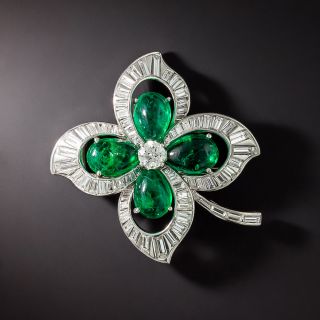 Trabert, Hoeffer & Mauboussin Emerald and Diamond Four Leaf Clover Brooch - 1