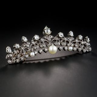 Victorian Diamond and Pearl Tiara Pin - 1