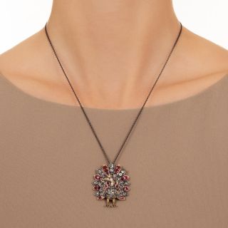 Victorian Diamond And Ruby Peacock Pendant