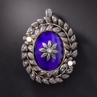 Victorian Enamel, Pearl and Diamond Wreath Pendant/Brooch - 1