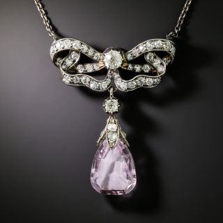 Victorian Pink Topaz and Diamond Lavaliere Necklace  - 3