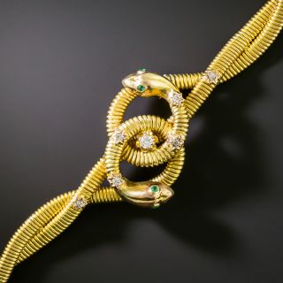 Victorian Retrospective Snake Bracelet with Emeralds and Diamonds - 2