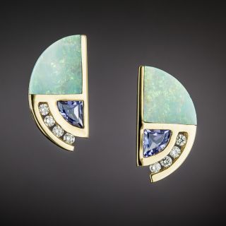 Vintage 1990s Kabana Tanzanite, Diamond and Opal Inlay Earrings - 2